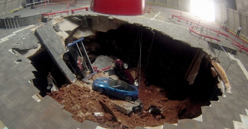 February 12, 2014 – Sinkhole swallows Corvettes at museum