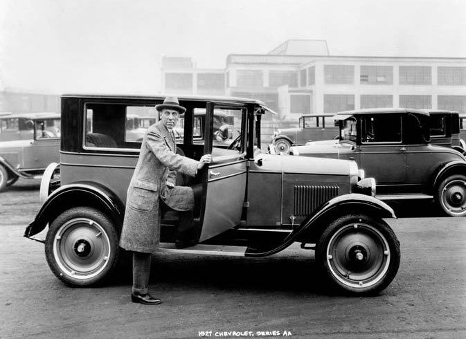 Alfred Sloan with a 1927 chevrolet 