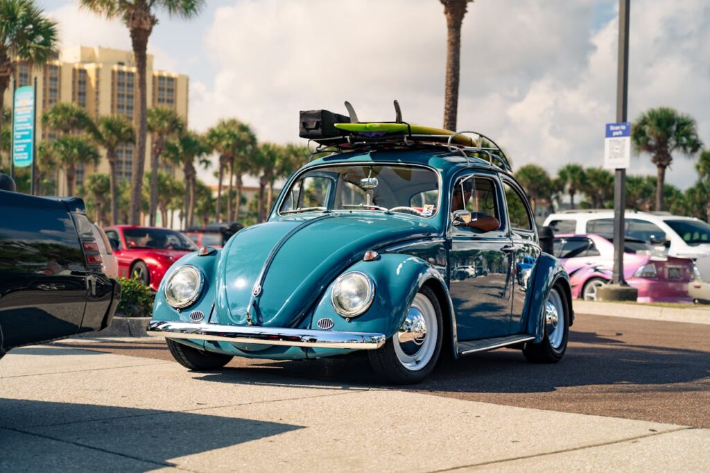 greenish blue volkswagen bug